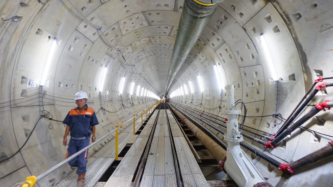 Into underground metro tunnel construction site in Ho Chi Minh City