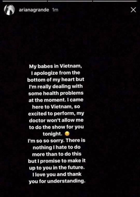 The cancelation announcement on Instagram Stories