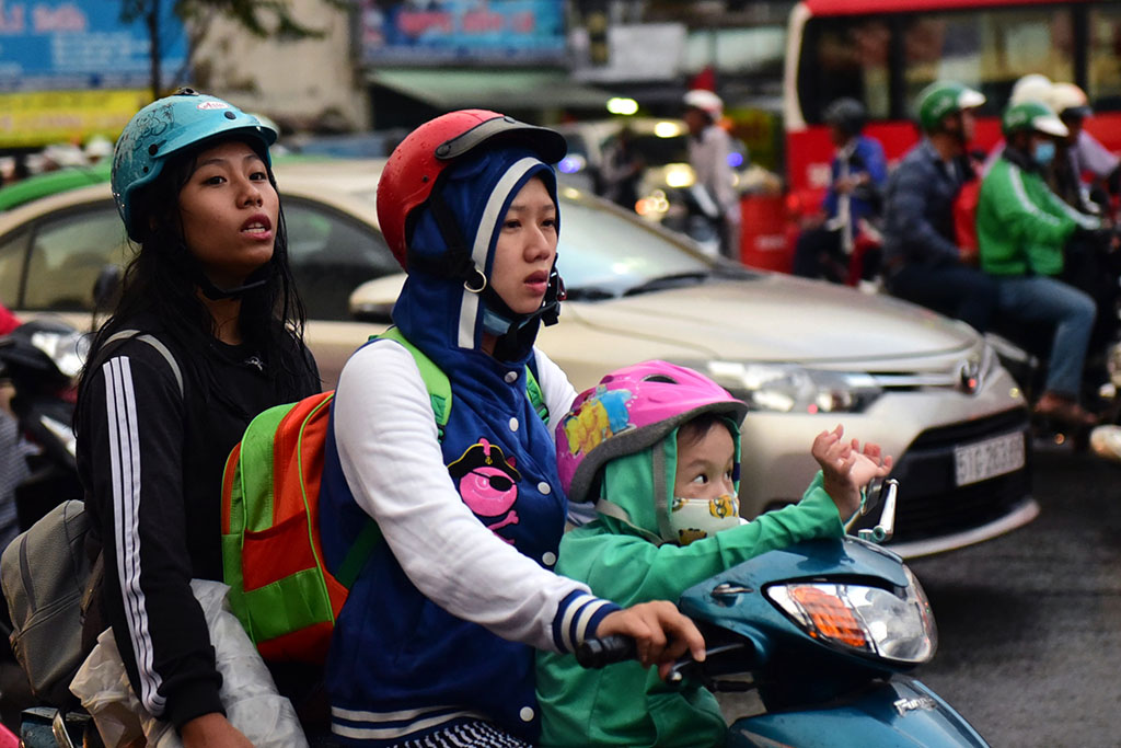 A family appear exhausted by the prolonged congestion.