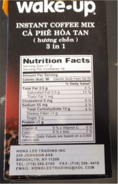 A Wake-Up instant coffee pack is seen from behind in this photo provided by the FDA.
