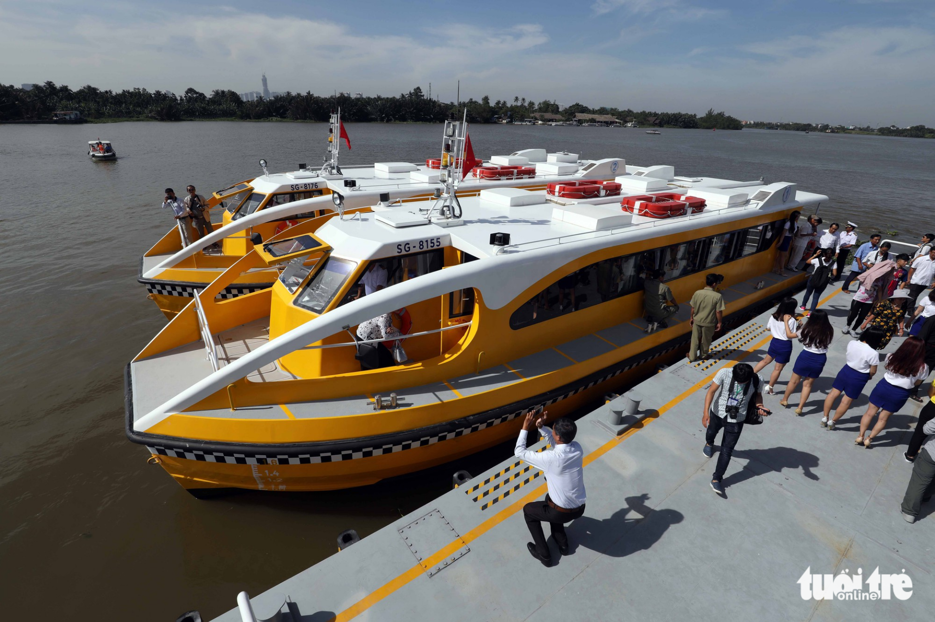 Boats dock at Linh Dong Station in Thu Duc District, the final stop of the water bus route No. 1.