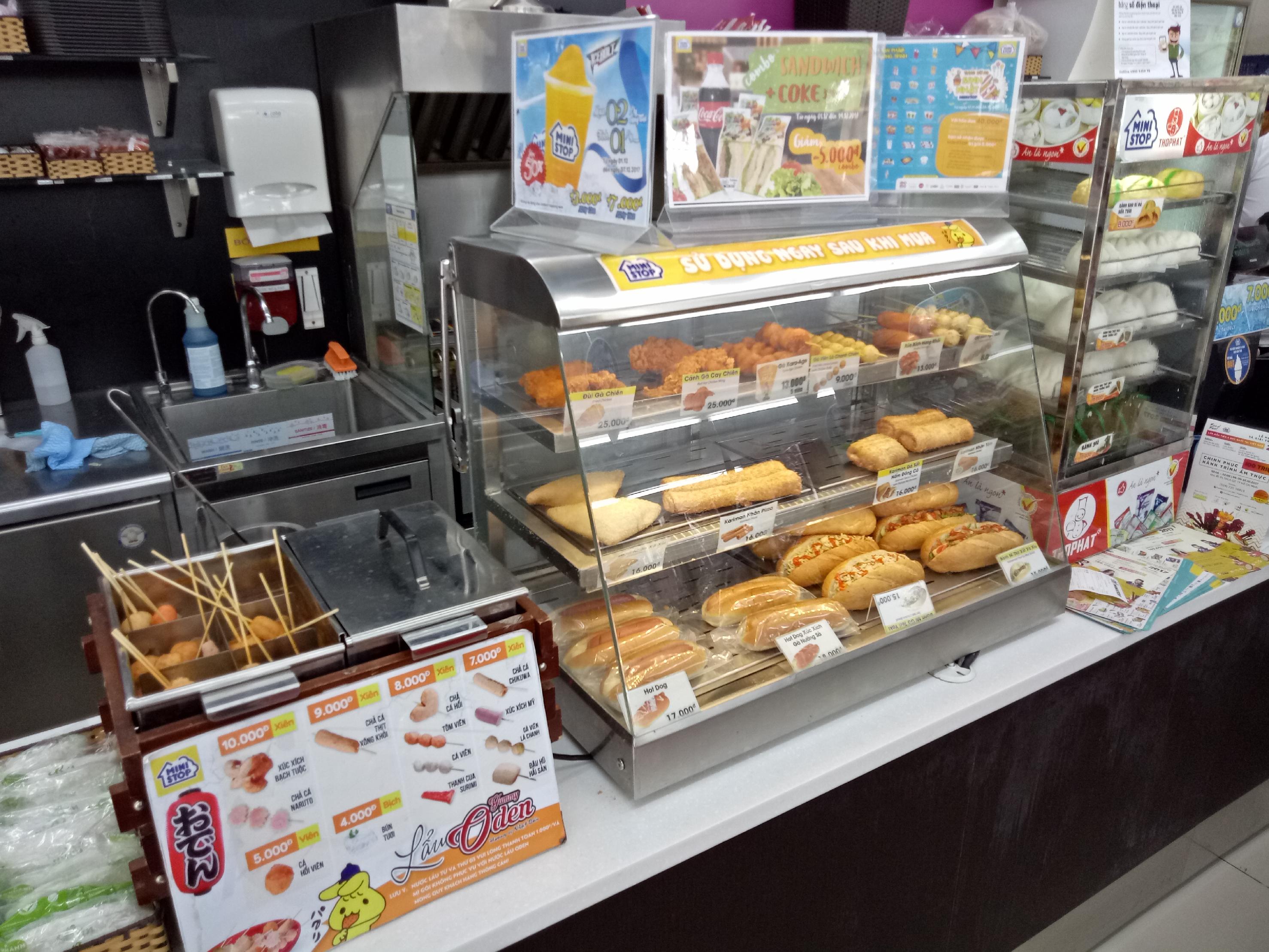 Expanding the offer: Hot food available at a Ministop store in Phu Nhuan, HCMC: Jon Aspin