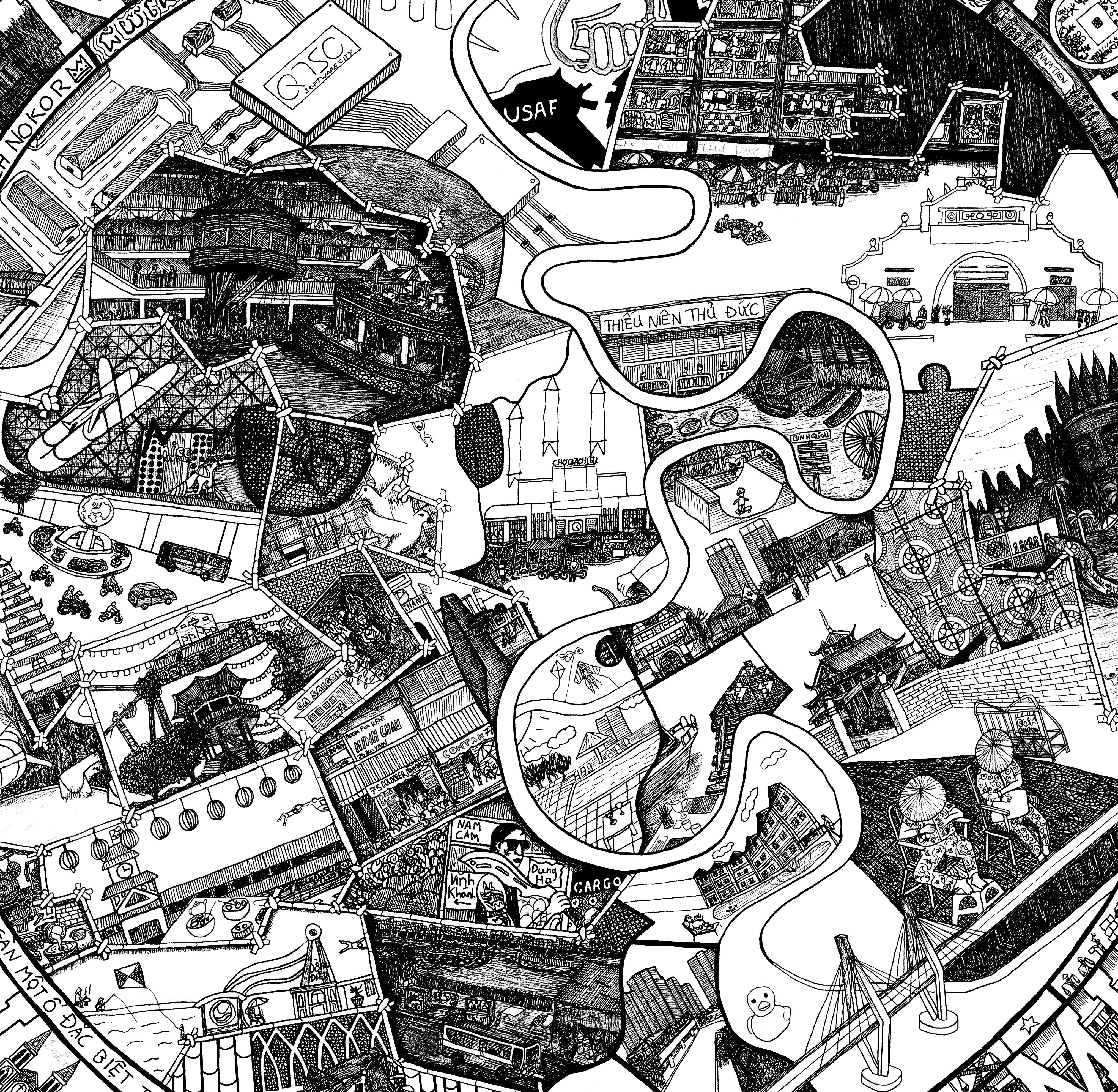 ‘Saigon Compass,’ a woodcut print by Ho Chi Minh City-based artist Jack Clayton. Photo: supplied by the artist