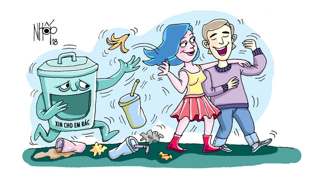 This Tuoi Tre caricature depicts the habit of littering of Vietnamese youth.