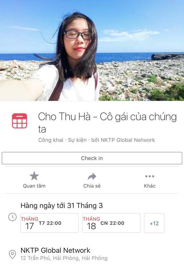 A screenshot of the Facebook event on the fundraising for Tran Thi Thu Ha.