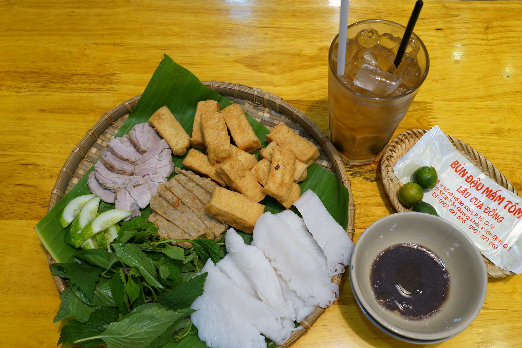 A serving of ‘bun dau mam tom’ offered at VND 60,000 ($2.5) at Bun Dau 60, 38 Tran Quang Khai Street, District 1 on April 9, 2018. Photo: Tien Bui