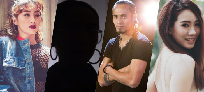 Pham Anh Khoa (second R) and his accusers Pham Lich (L), Le Hoang Nga My (R) and a stylist (second L) who asks to remain anonymous.
