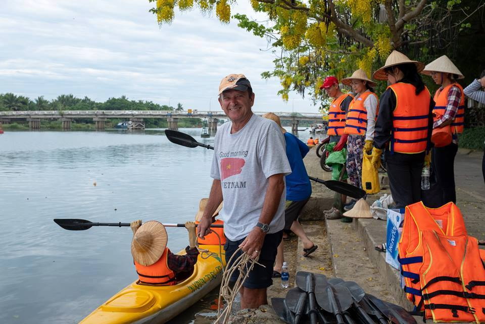 The team organizes safety and boat equipment in this supplied photo.