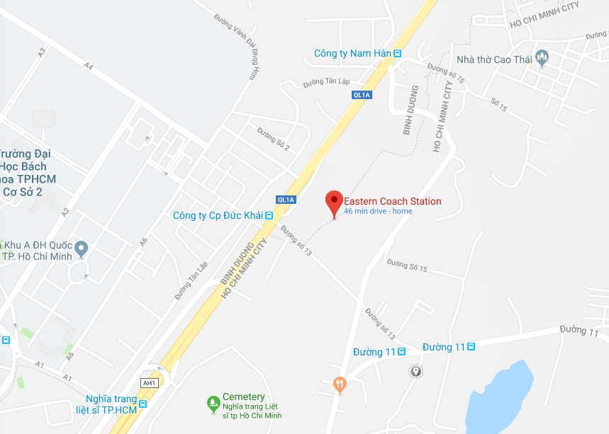 A map detailing the location of the new Mien Dong Bus Station