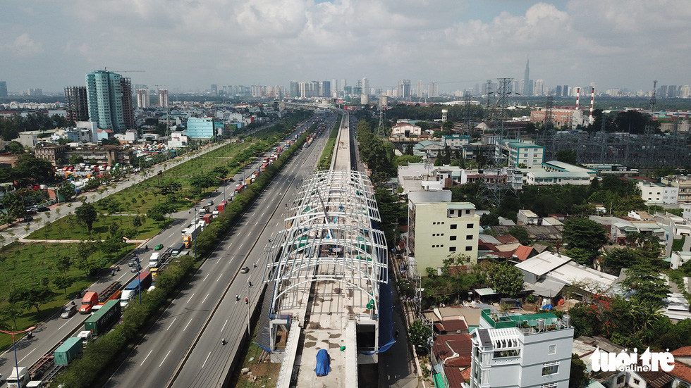 An aerial view of the under-construction first metro line in Ho Chi Minh City. Photo: Tuoi Tre