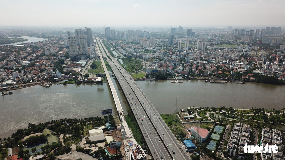 An aerial view of the under-construction first metro line in Ho Chi Minh City. Photo: Tuoi Tre