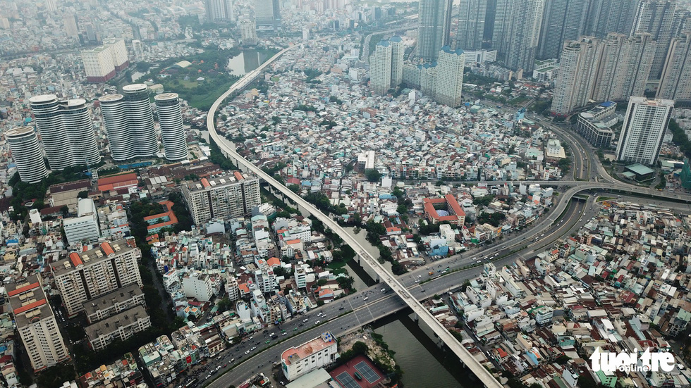 An aerial view of the under-construction first metro line in Ho Chi Minh City. Photo: Tuoi Tre