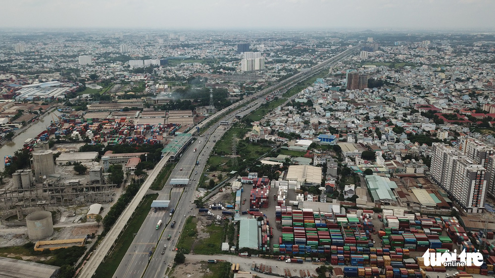An aerial view of the under-construction first metro line in Ho Chi Minh City. Photo: Tuoi Tre