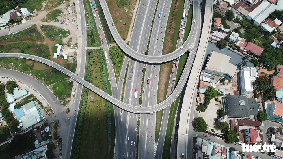 An aerial view of the under-construction first metro line in Ho Chi Minh City. Photo: Tuoi Tre