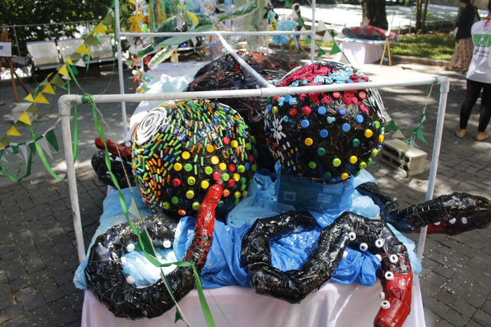 A three-headed octopus monster is seen at the ‘Plastic Monster’ exhibition in Da Nang, Vietnam, June 30 and July 1, 2018. Photo: Tuoi Tre