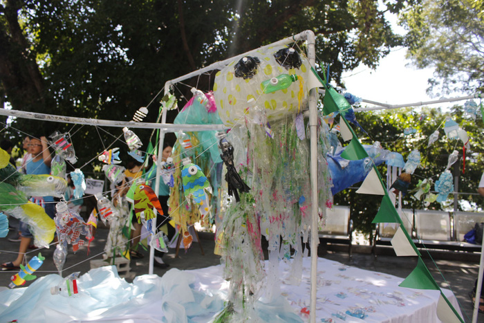 A plastic jelly fish (foreground) is seen at the ‘Plastic Monster’ exhibition in Da Nang, Vietnam, June 30 and July 1, 2018. Photo: Tuoi Tre