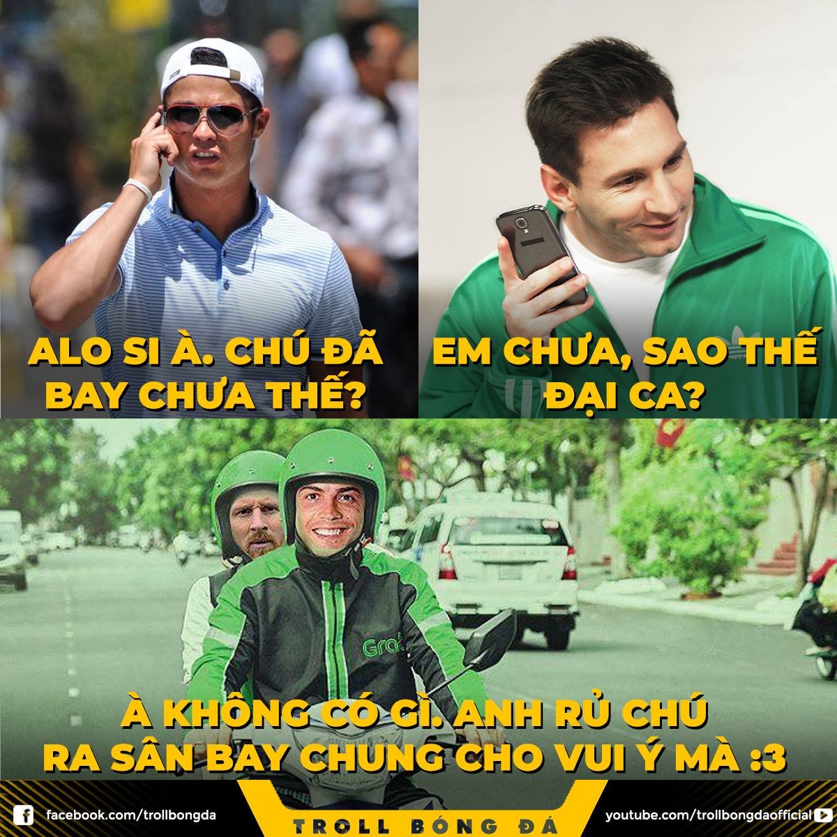 Ronaldo phones Messi to ask him wait at the airport so that they can split a Grab car home from the World Cup.