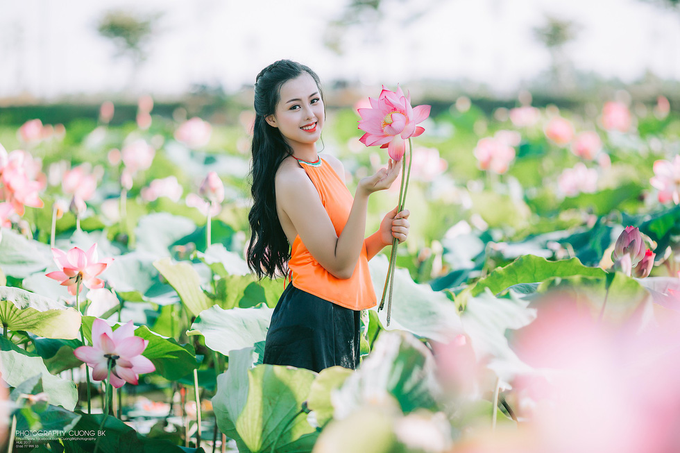 A woman in ao yem stands out amongst the lotus ‘forest’