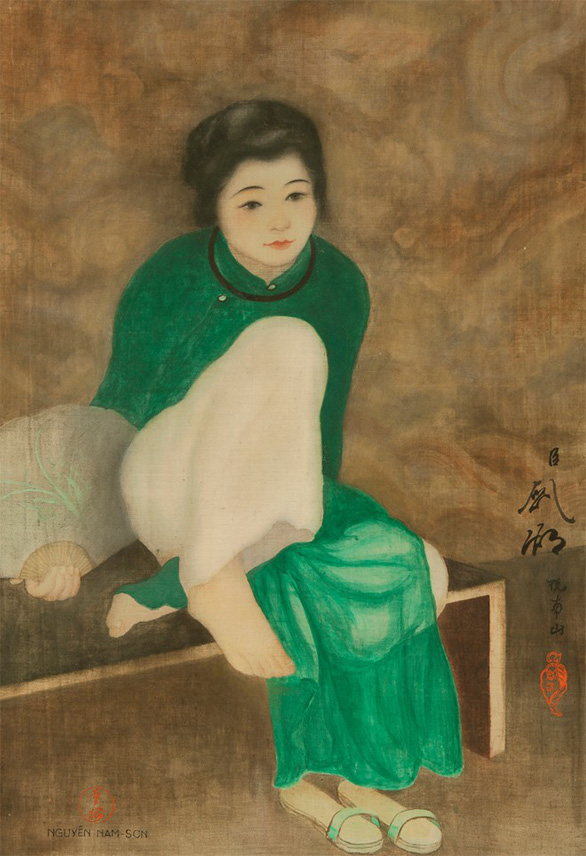 The “Tonkin girl with a fan” painting by the 19th-20th century Vietnamese artist Nguyen Nam Son is seen in this photo.