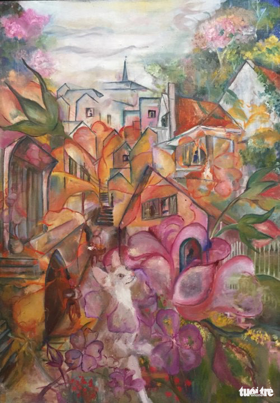 A photo of the oil painting “Pho hoa” (Flower Street) by artist Nguyen Yen Phi