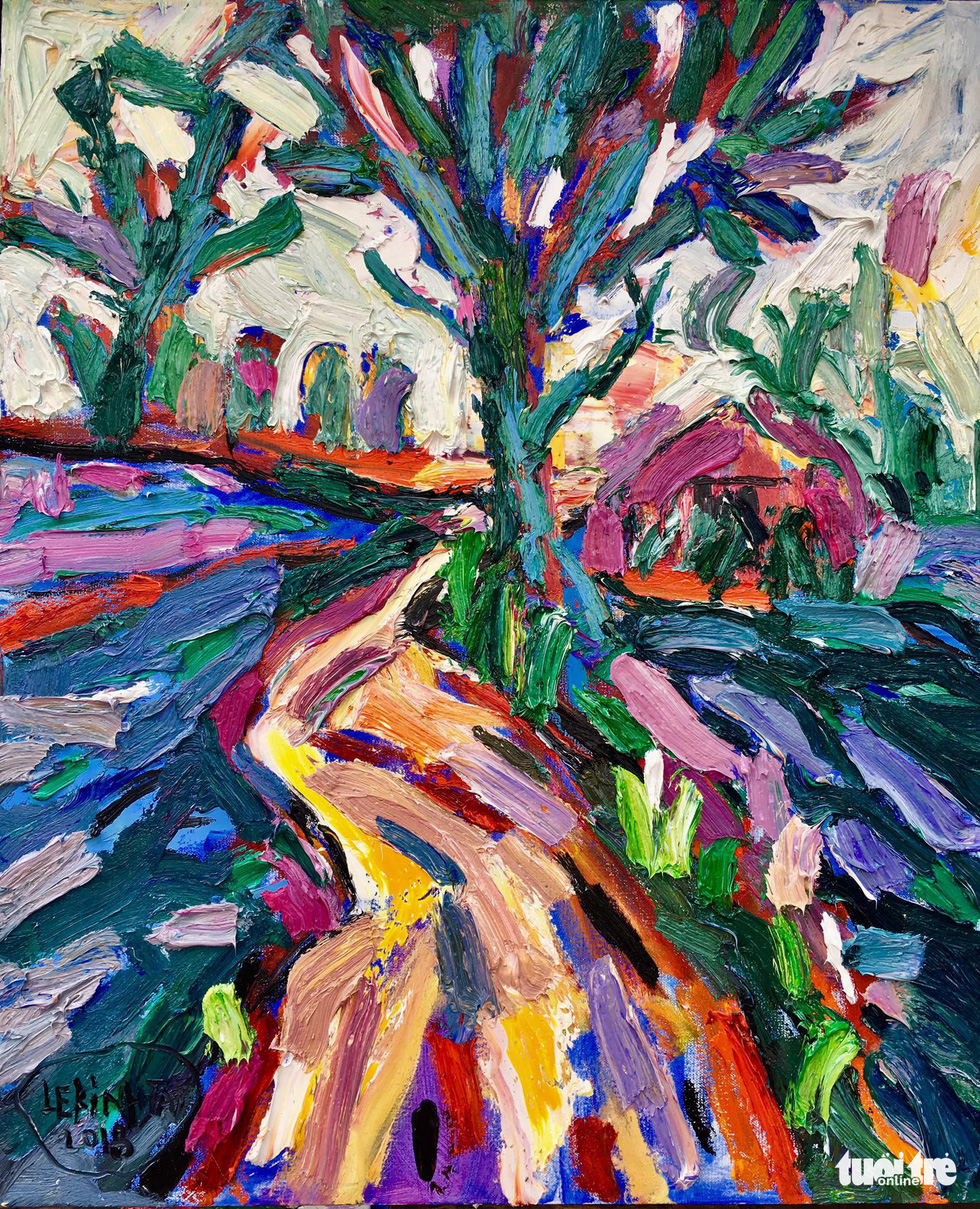 A photo of the oil painting “Ngoai o” (Suburb) by artist Le Kinh Tai