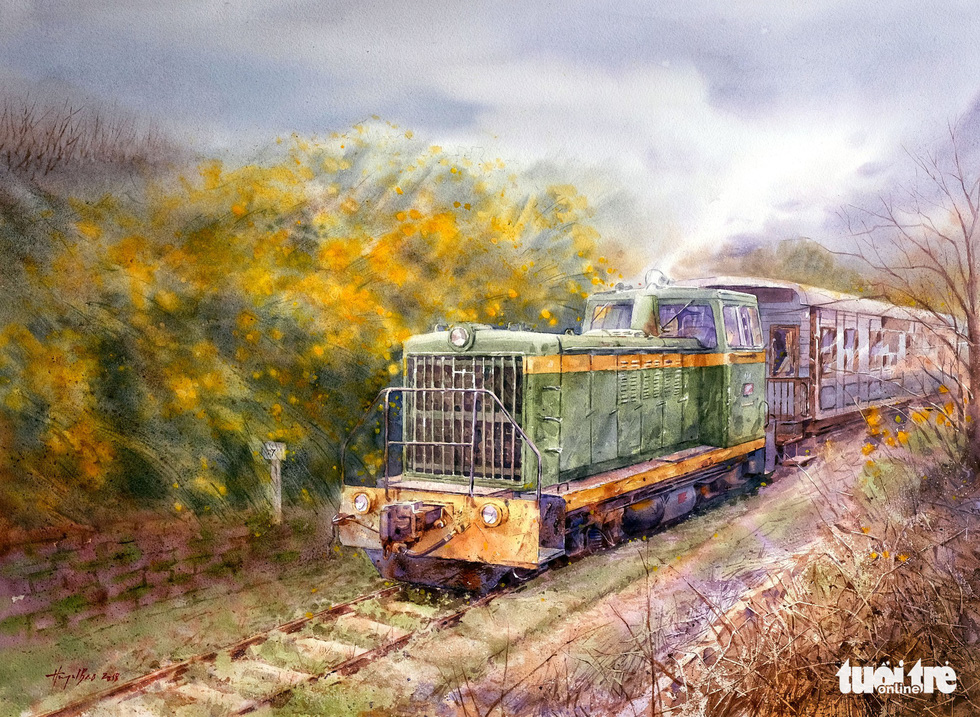 A photo of the painting “Di qua mua da quy” (Pass by the Wild Sunflowers) by artist Bao Huynh