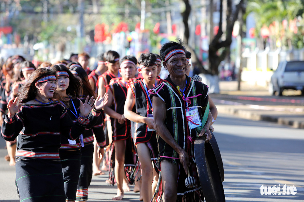 Young people parade at the gong festival in the Central Highlands province of Gia Lai. Photo: Tuoi Tre