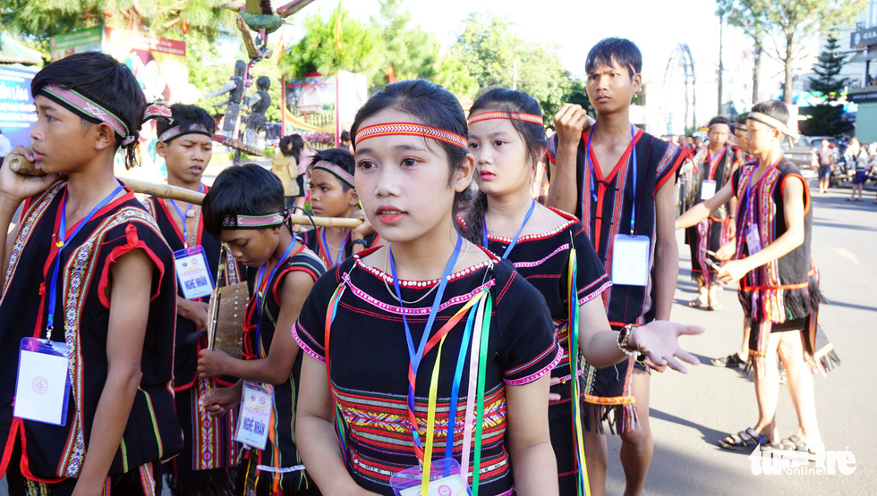 Young people parade at the gong festival in the Central Highlands province of Gia Lai. Photo: Tuoi Tre