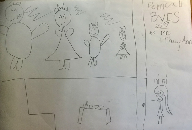 Then-kindergartner Tien’s drawing that first inspired Thuy Anh to start the “Friends to Friends” project  in 2017