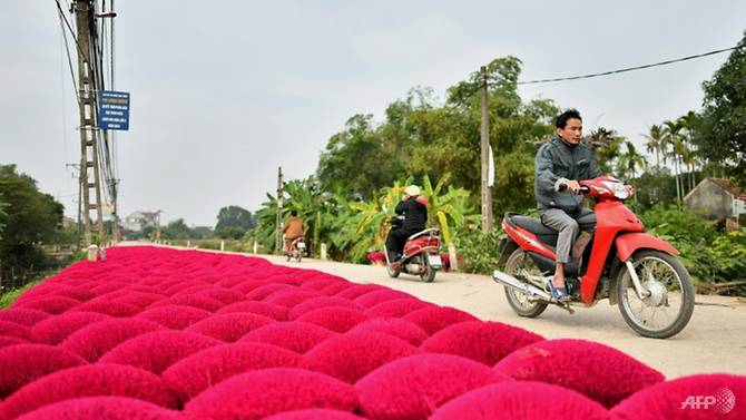 Incense sticks are kept for drying in the village of Quang Phu Cau on the outskirts of Hanoi. Photo: AFP