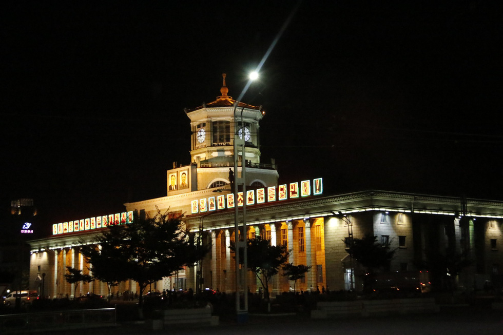 A science and technology complex is pictured at night in Pyongyang, North Korea. Photo: Thai Loc / Tuoi Tre