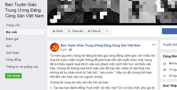 A Facebook page that pretends to be the official account of the Central Propaganda and Education Committee of the Communist Party of Vietnam.