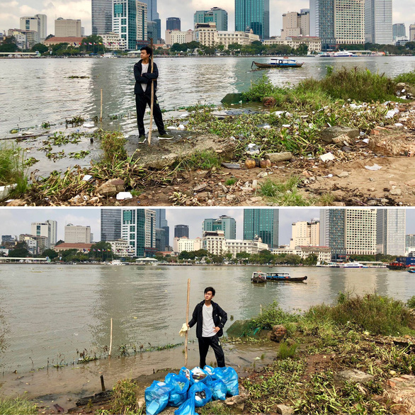  Doan Hoang's before and after photos of cleaning up a river bank area near Ong Cay Bridge in District 2, Ho Chi Minh City. Photo: Supplied