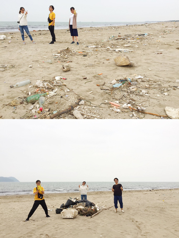  A group of friends cleaning up an area at Cua Lo Beach in Nghe An Province. Photo: Supplied