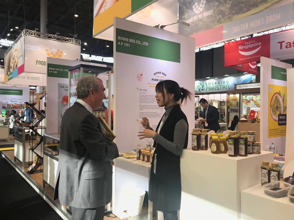 Nguyen Phuong Linh introduces her product and company at SIAL Paris international food fair held in October 2018, where Bonie Bee had a stand. Photo: Supplied