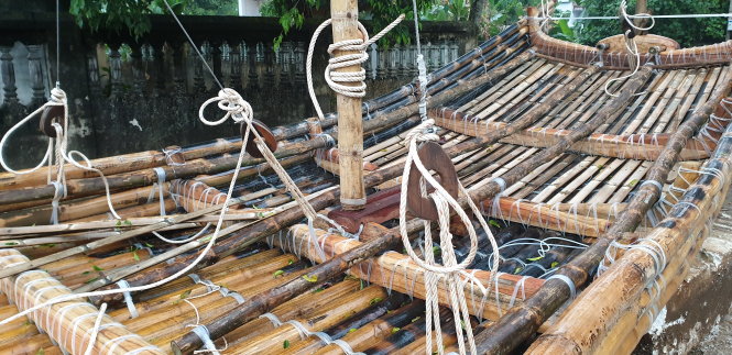 A close-up of an ancient bamboo raft. Photo: Bamboo Raft Team