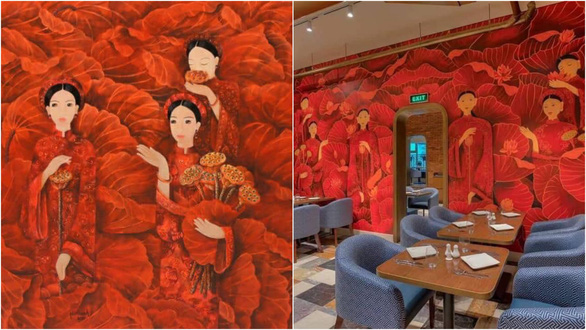 Phan Linh Bao Hanh’s original work (left) and the coffee shop recreation (right)