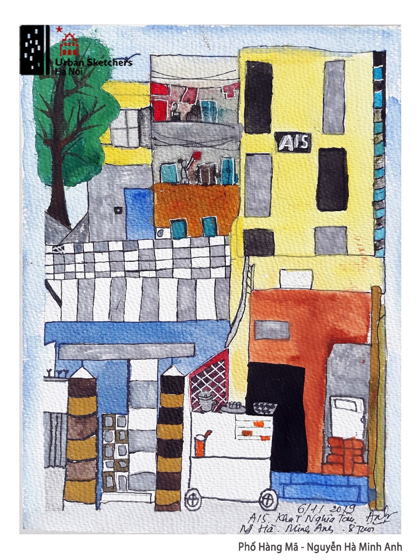 A painting by Minh Anh depicts Hang Ma Street in Hoan Kiem District, Hanoi