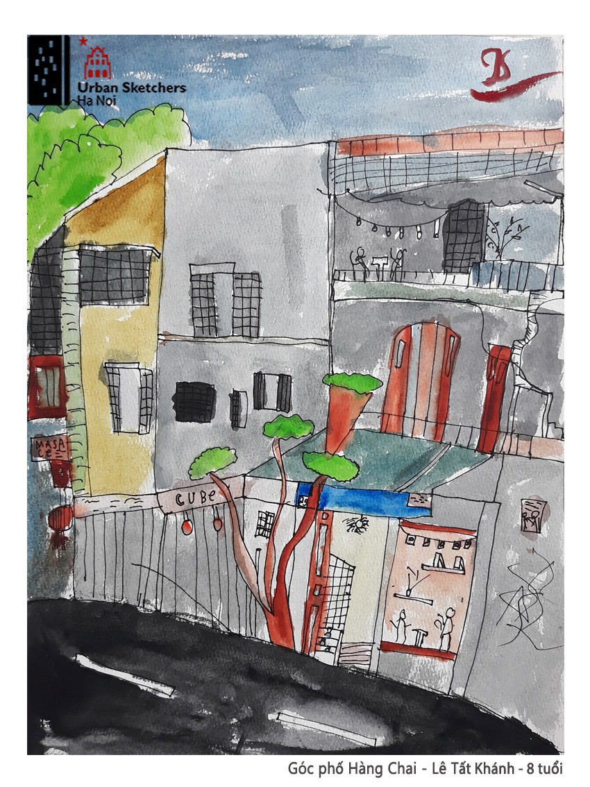 A painting by Tat Khanh depicts Hang Chai Street in Hoan Kiem District, Hanoi
