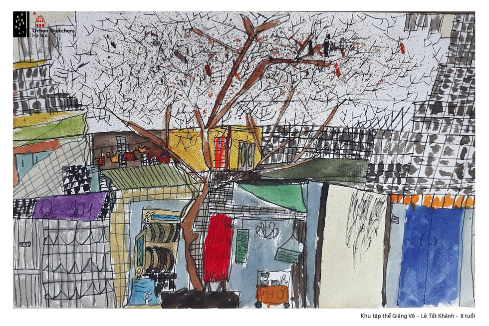 A painting by Tat Khanh depicts Giang Vo communal house in Ba Dinh District, Hanoi