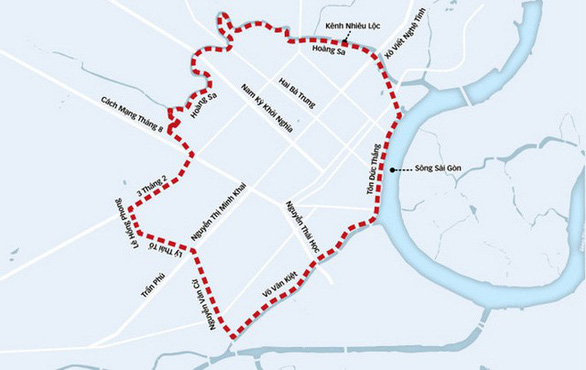 The congestion zone is circled in red. Graphic: Tat Dat / Tuoi Tre