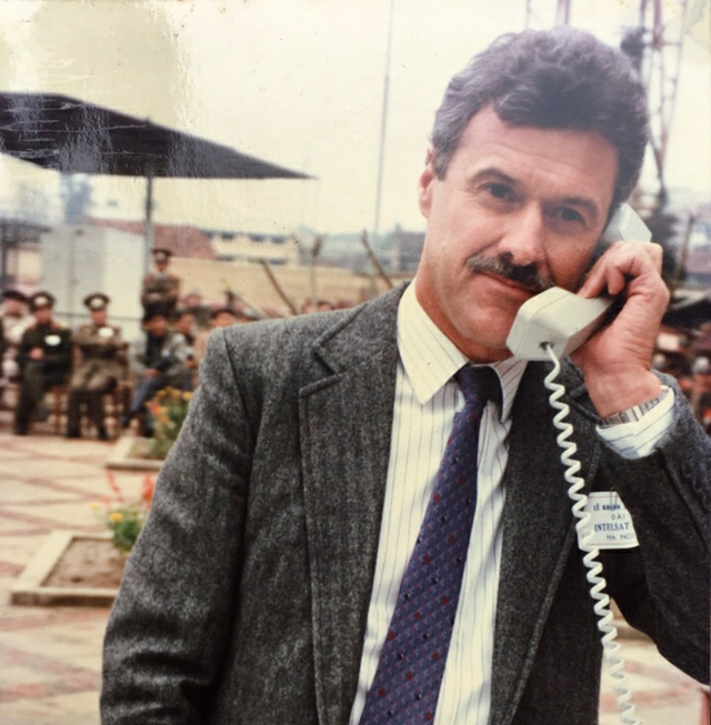 Australian Ambassador to Vietnam Graham Alliband  makes an international phone call to Australia in this file photo. Photo: Supplied