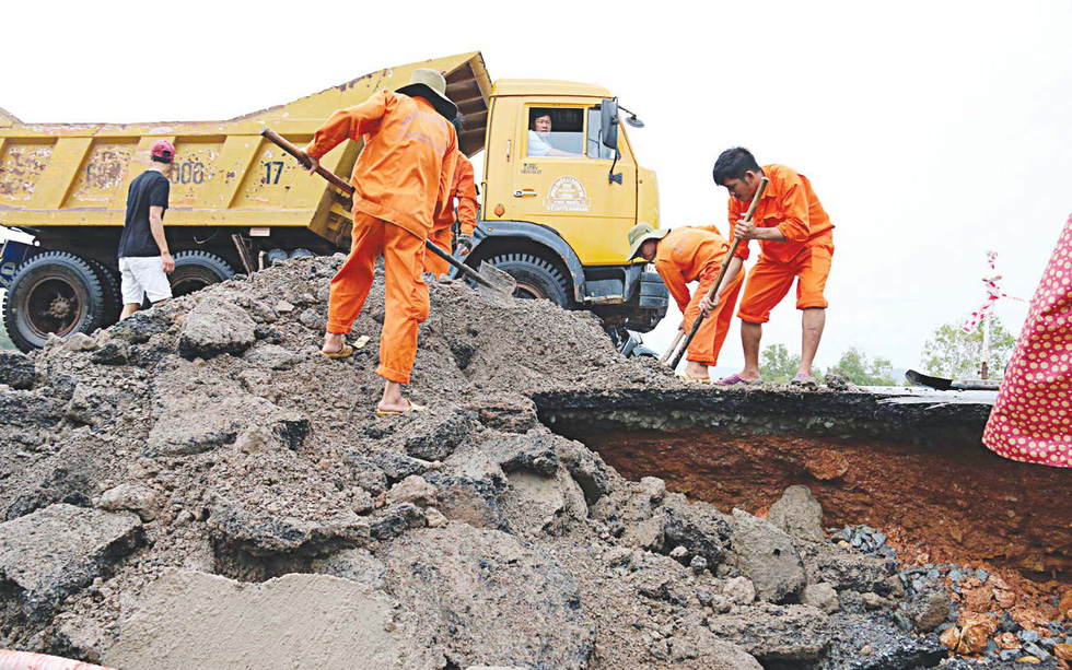 A damaged street is being prepared.