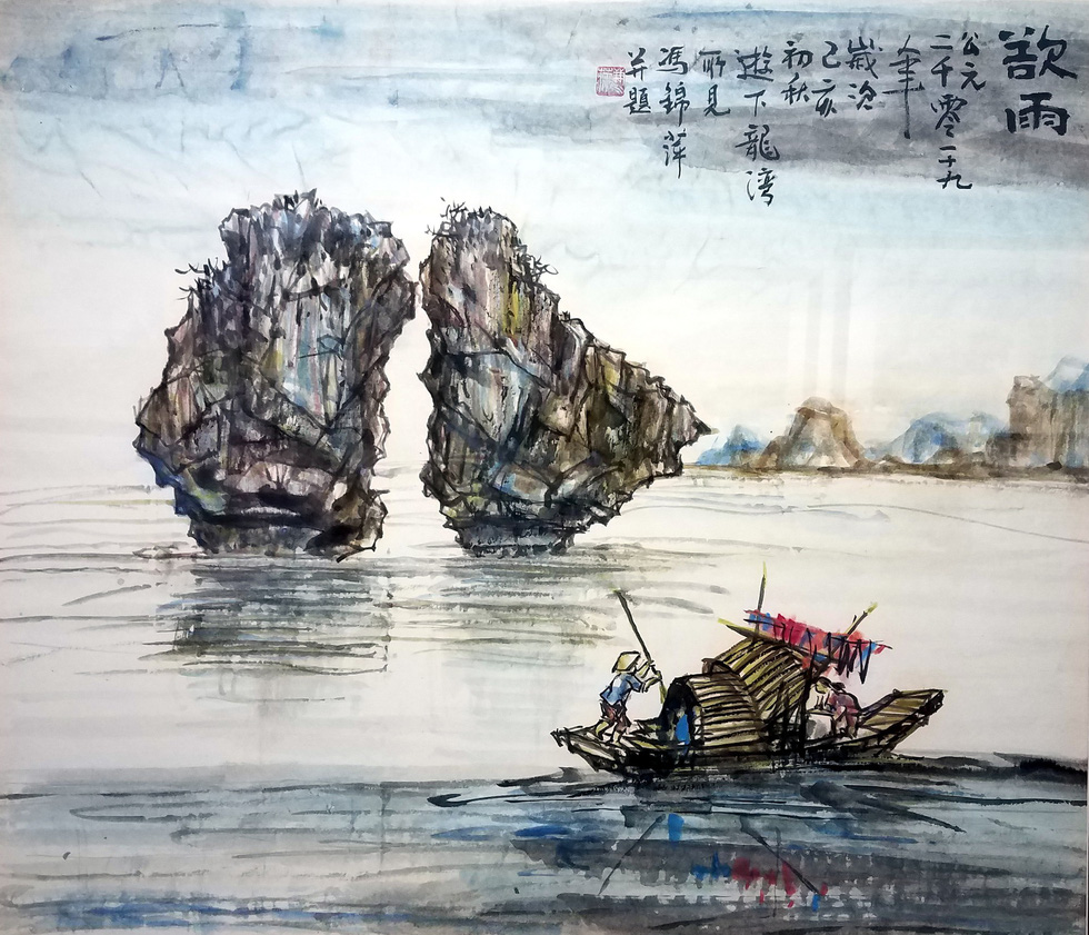 The painting Ha Long sap mua (Ha Long before rain) by artist Truong Cam Binh