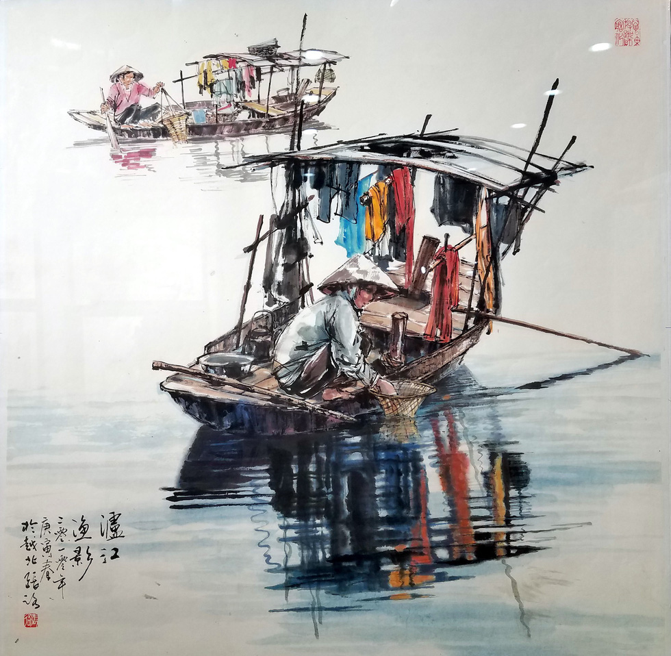 The painting Song Lo ngu anh (Fishermen on Lo River) by artist Truong Lo