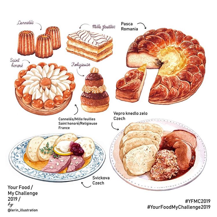 Foods from countries illustrated by Le Rin