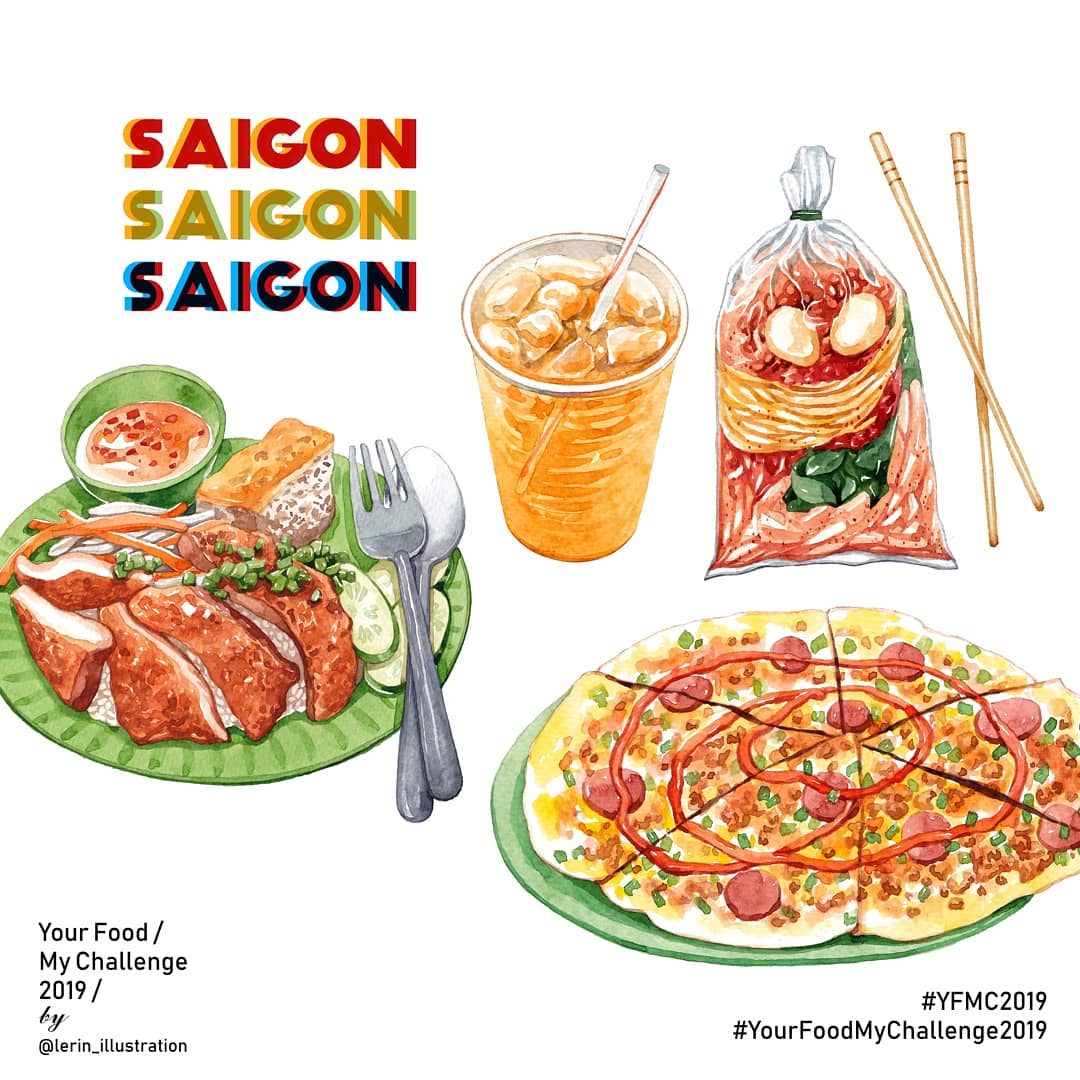Famous street foods in Saigon illustrated by Le Rin