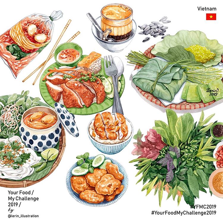 Vietnamese foods illustrated by Le Rin