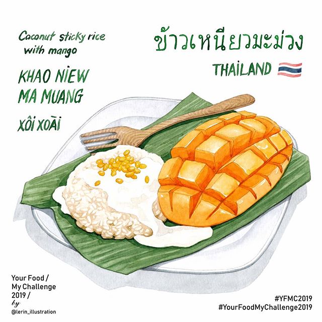 Thai coconut rice with mango illustrated by Le Rin