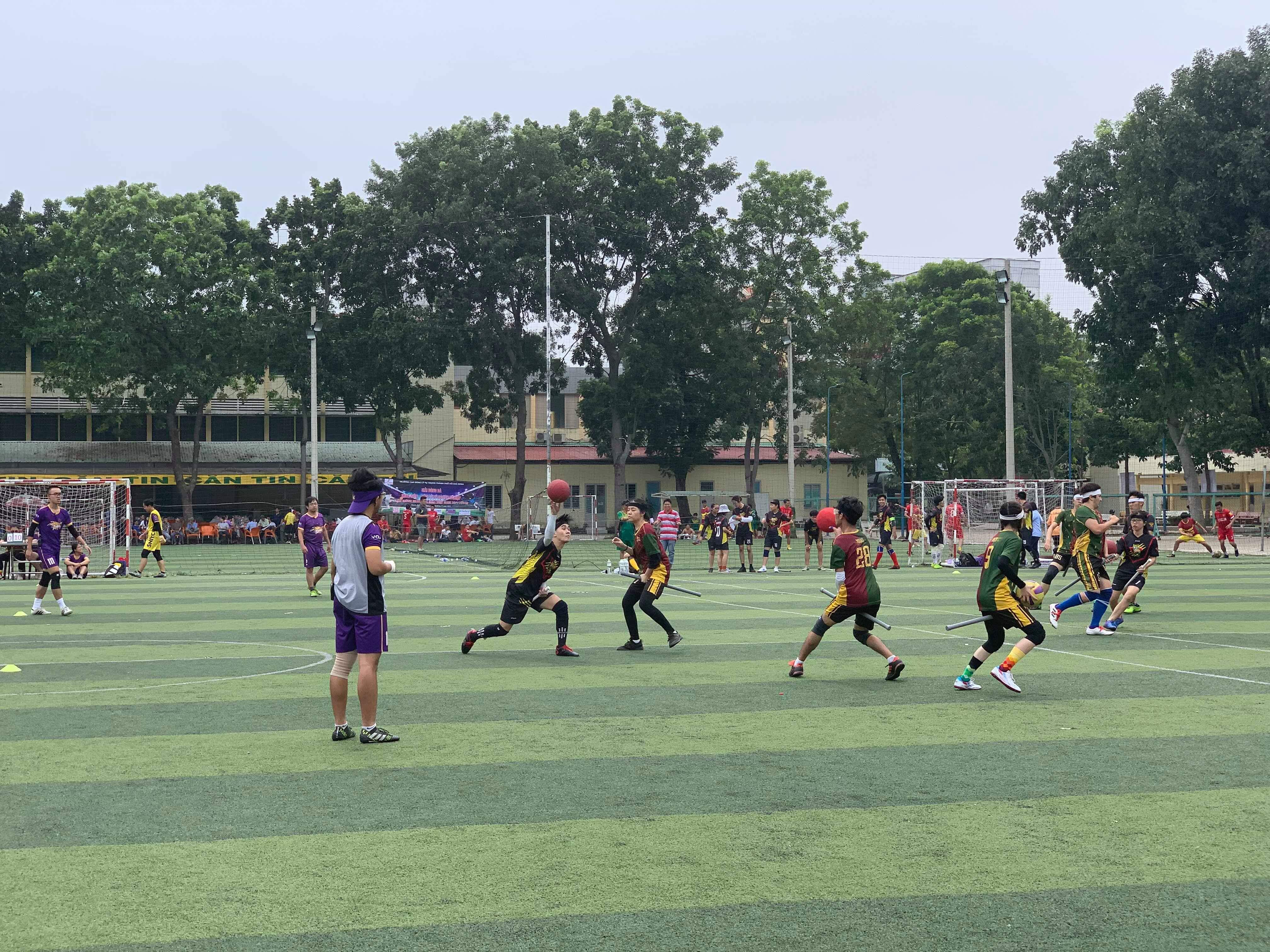 Two 'beaters' try to throw 'bludgers' at each other during a match in the maiden Vietnam Quidditch Cup organized by the Vietnam Quidditch Association  in Tan Binh District, Ho Chi Minh City, November 10, 2019 in this provided photo